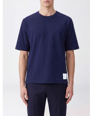 Thom Browne T-Shirt En Coton Avec Motif Iconique 4-Bar Sur La Manche - Bleu