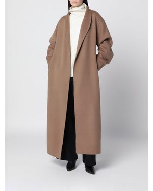 Almada Label Oversized Long Wool Robe Coat With Shawl Collar - Natural