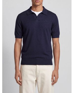 BOSS Virgin Wool Knit Polo Shirt With V-Neck And Short Sleeves - Blue