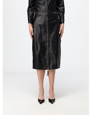 Elisabetta Franchi Lambskin Leather Midi Pencil Skirt With Two-Way Zipper - Black