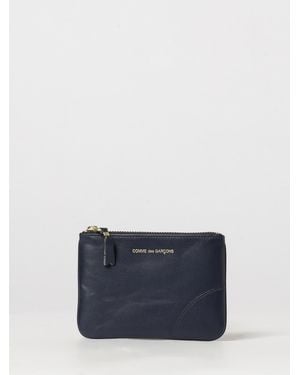 Comme des Garçons Smooth Leather Card Holder With Zip And Logo - Blue