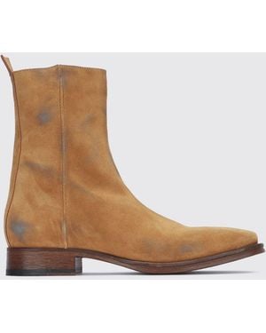 Acne Studios Suede Ankle Boots With Square Toe And Distressed Effect - White