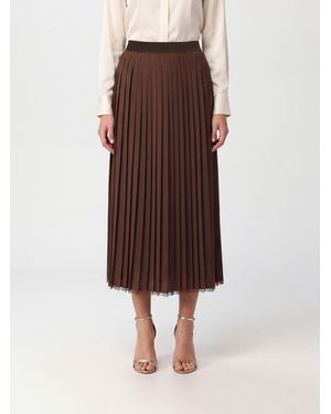 Twinset High-Waisted Pleated Crêpe Midi Skirt - Brown
