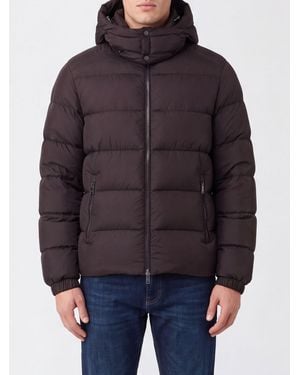 Add Quilted Polyester Short Down Jacket With Hood And Metal Zip - Blue