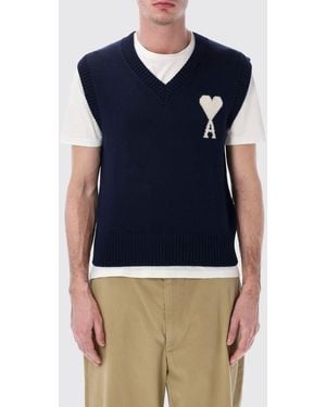 Ami Paris Ärmelloser V-Ausschnitt-Pullover - Blau