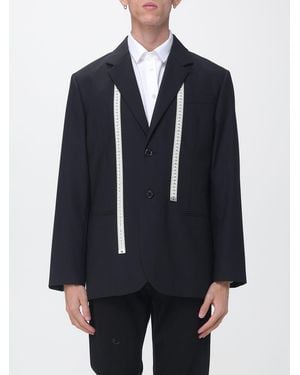 Moschino Single-Breasted Virgin Wool Blazer With All-Over Graphic Print - Blue