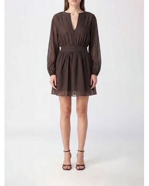 Giovanni bedin Slim Fit Cotton Mini Dress With V-Neck And Long Sleeves - Brown