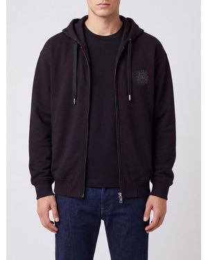 Dolce & Gabbana Dolce &Amp Gabbana Hooded Zip-Up Cotton Sweatshirt With Tone-On-Tone Logo - Blue
