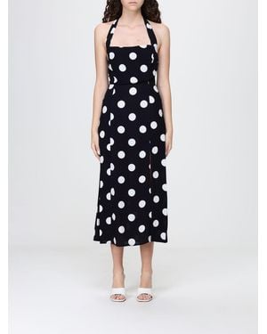 Mar De Margaritas Polka Dot Viscose Midi Dress With A Halterneck And Slit - Blue