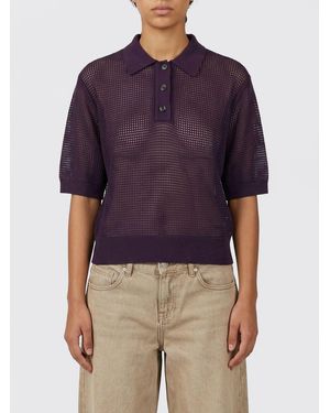 Tela Perforated Viscose Knit Polo Shirt - Purple