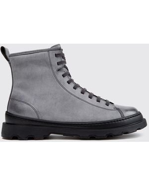 Camper Brutus+ Leather Lace-Up Ankle Boots With Lug Sole - Gray