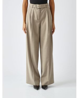Twinset High-Waisted Wool Blend Palazzo Pants With Darts - Natural