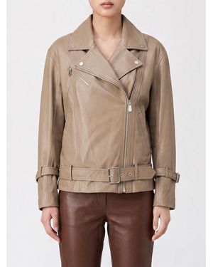 Pinko Leather Biker Jacket - Natural