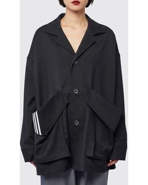 Y-3 Sobrecamisa De Sarga De Lana Con Corte Relajado Y Cuello Cubano - Azul