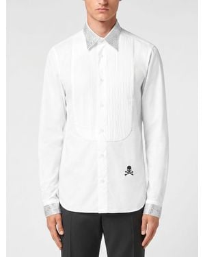 Philipp Plein Cotton Shirt With Jewel Collar - White
