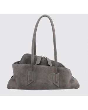 The Attico La Passeggiata Asymmetrical Suede Calfskin Shoulder Bag - Gray