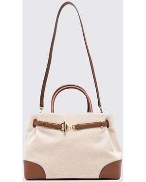 Ralph Lauren Two-Tone Recycled Cotton Handbag With Leather Details - Natural