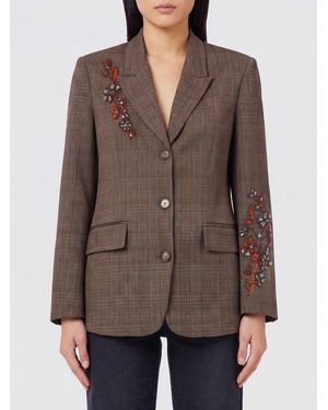 Liu Jo Single-Breasted Cropped Blazer With Crystal Embroidery - Brown
