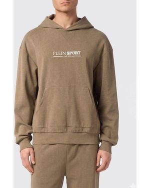 Philipp Plein Cotton Hooded Sweatshirt With Logo - Natural