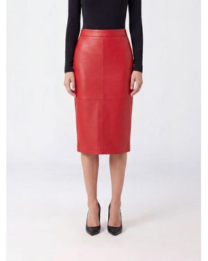 Pinko High-Waisted Slim Fit Faux Leather Midi Pencil Skirt - Red