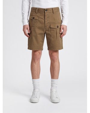 DSquared² Stretch Cotton Cargo Shorts With Side Pockets - Natural