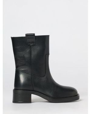 Alohas Smooth Leather Biker Boots With Double Pull Tabs And Rubber Sole - Black