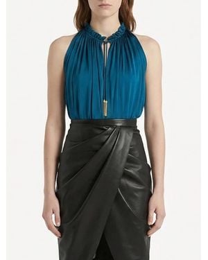 Balmain Top Sans Manches En Viscose À Col Rond Et Coupe Slim - Bleu