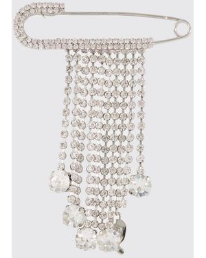 Rabanne Broche De Aluminio Con Pedrería Y Flecos Joya - Blanco