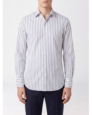 Tom Ford Striped Slim Fit Cotton Shirt With French Collar And Long Sleeves - White