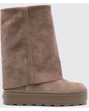 Casadei Suede Knee-High Boots With High Wedge Heel - Brown