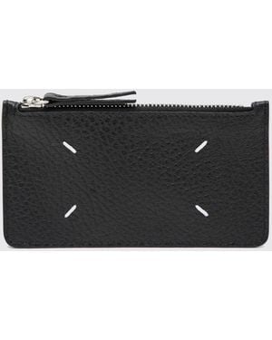 Maison Margiela Four Stitches Grained Calfskin Leather Zipped Card Holder - Black