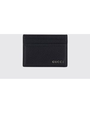 Gucci Flat Hammered Calfskin Card Holder With Metal Logo - White
