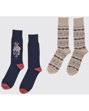 Polo Ralph Lauren Set Of Two Pairs Of Ribbed Cotton Socks With Jacquard Logo - White
