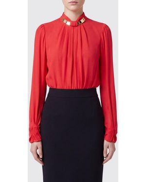 Elisabetta Franchi Long-Sleeved Georgette Blouse With Jewel Neck - Red