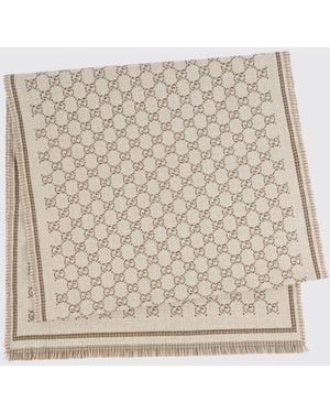Gucci Reversible Gg Jacquard Wool Fringed Scarf - Natural