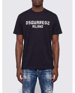 DSquared² Short-Sleeved Cotton T-Shirt With Contrasting Logo Print - Blue
