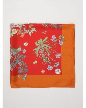 Mantero 1902 Square Silk Twill Foulard With Multicolour Floral Print - Orange