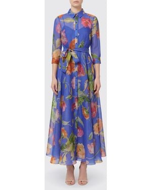 Carolina Herrera Silk Shirt Dress With Floral Print - Blue