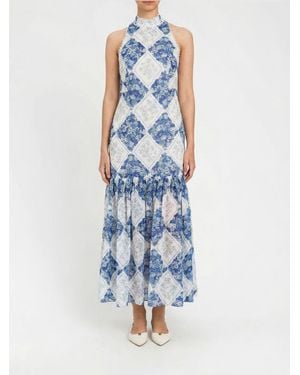 Twinset Floral Diamond Raffia Dress - Blue