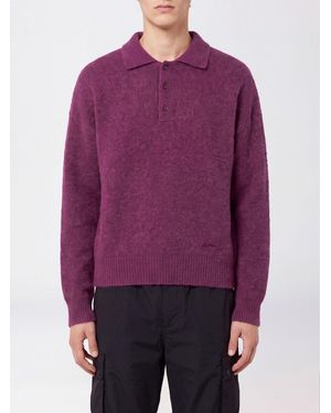 Ami Paris Long-Sleeved Knitted Polo - Purple
