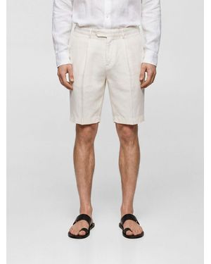 Boglioli Knee-Length Linen Tailored Shorts With Slash Pockets - Natural