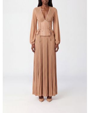 Elisabetta Franchi Vestido Largo De Noche En Mezcla De Viscosa Con Cuerpo Corsé Y Escote En V - Neutro