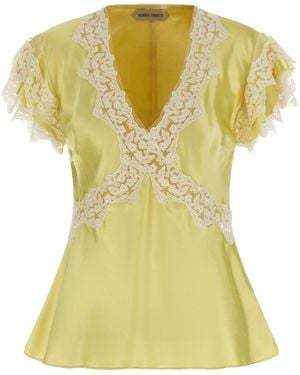Alberta Ferretti Satin And Lace Top - Yellow