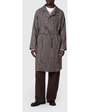 Tagliatore Chevron Pattern Wool Blend Belted Robe Coat - Gray