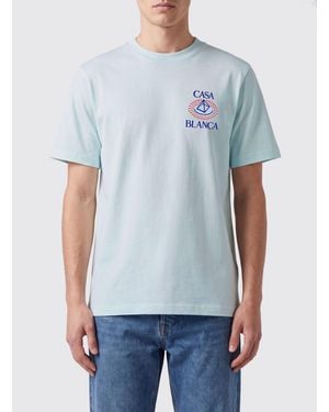 CASABLANCA Graphic And Logo Print Cotton Crewneck T-Shirt - Blue
