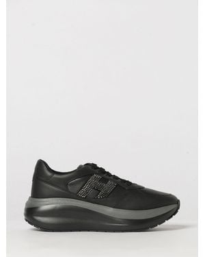 Hogan Maxi I Active Leather Sneakers With Rhinestone H Logo And Chunky Sole - Black