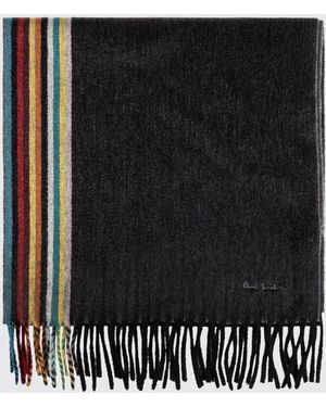 Paul Smith Écharpe À Rayures Multicolores En Pur Cachemire Avec Franges - Noir