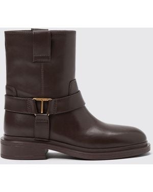 Twinset Biker-Stiefeletten Aus Glattleder Mit Metallischem Logo Und Doppelten Zuglaschen - Braun