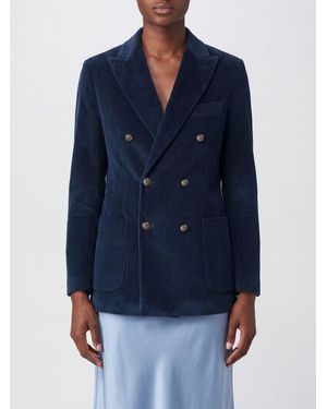 Circolo 1901 Double-Breasted Velvet Blazer With Peak Lapels - Blue