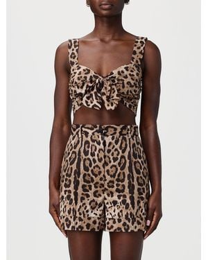 Dolce & Gabbana Dolce &Amp Gabbana Animal Print Cotton Crop Top - Brown
